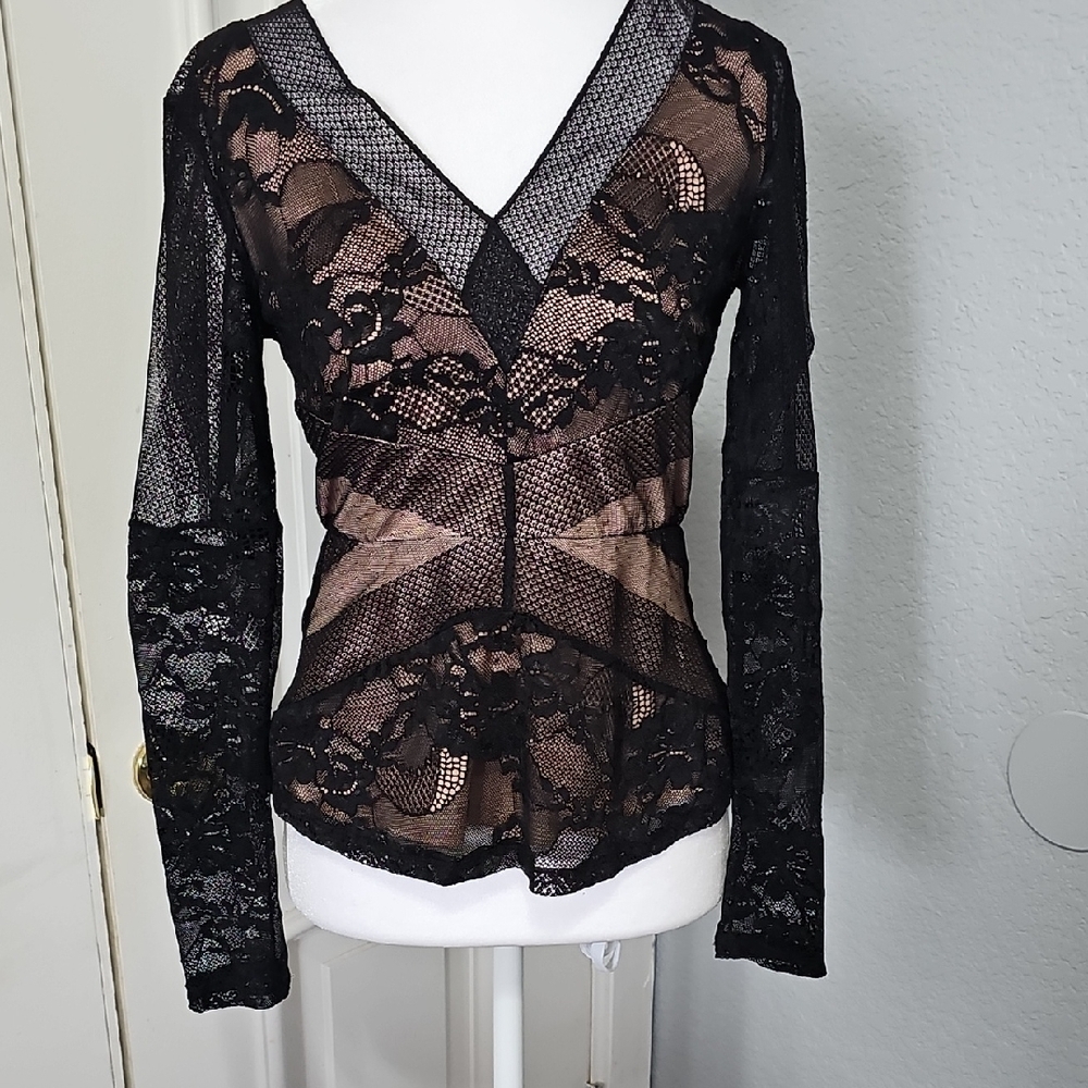 BCBGMaxAzria Black and Beige Top Label